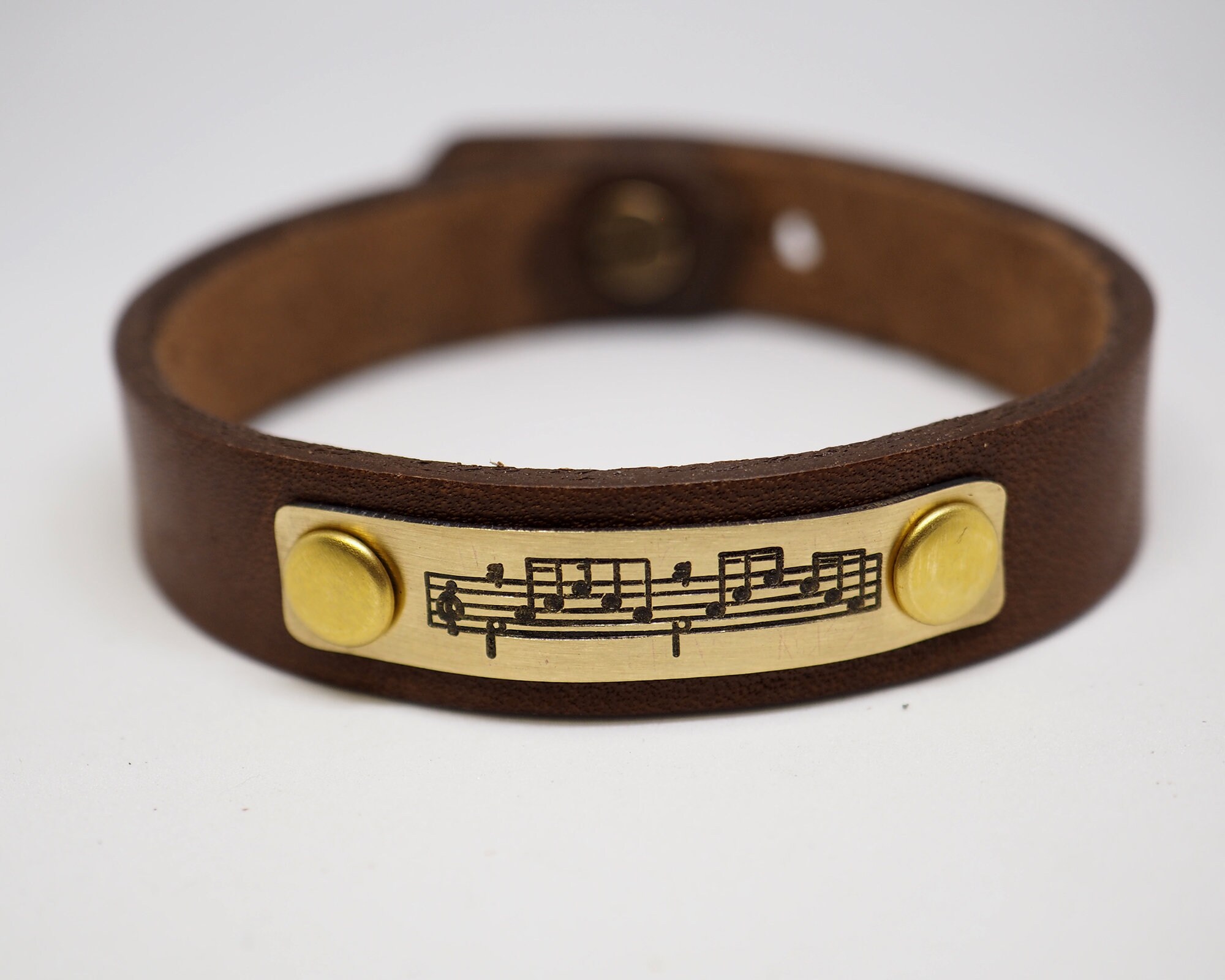 61. Handmade Leather Cuff-Brown: Genuine Leather and Brass Plate