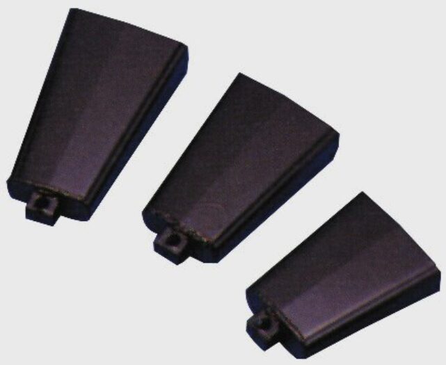 Three mounted percussion cowbells