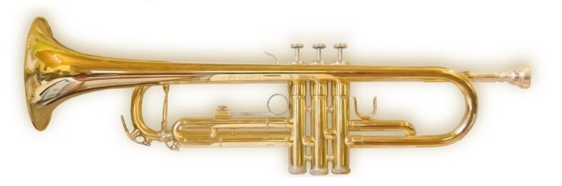 A brass trumpet with three valves