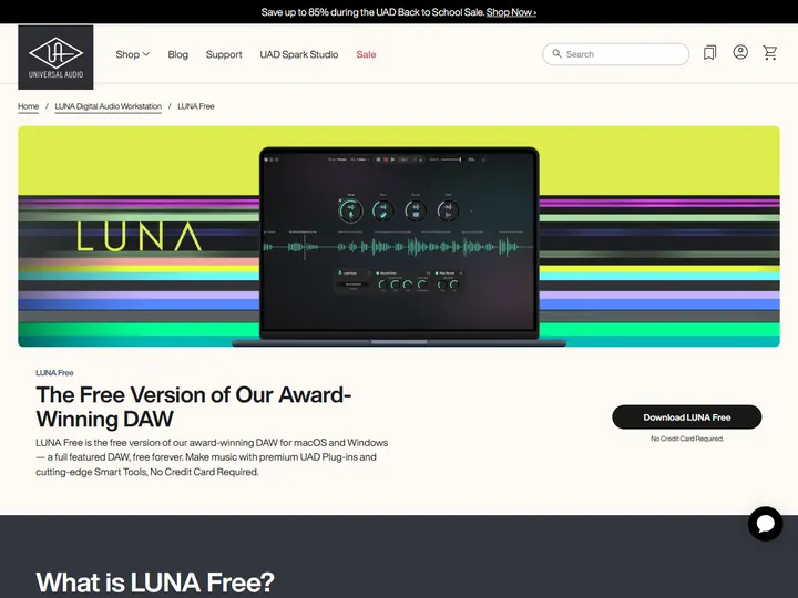 Screenshot of the luna free website
