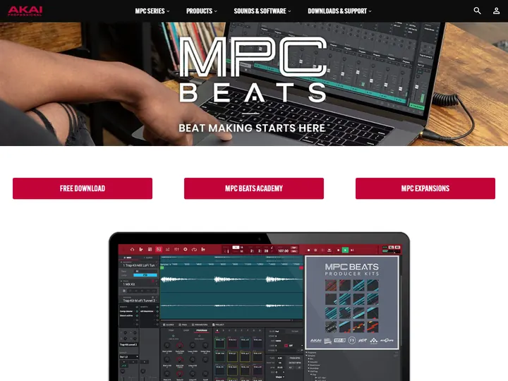 Screenshot of the mpc beats website