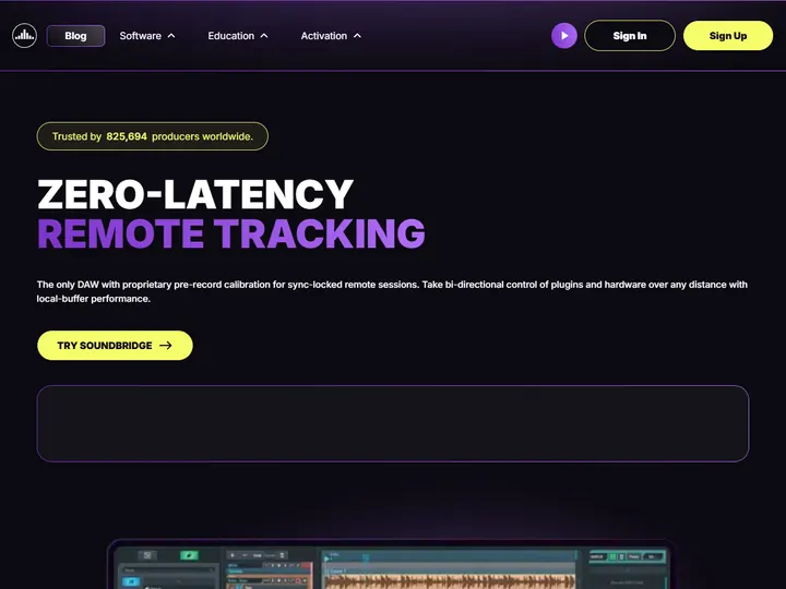 Screenshot of the soundbridge website