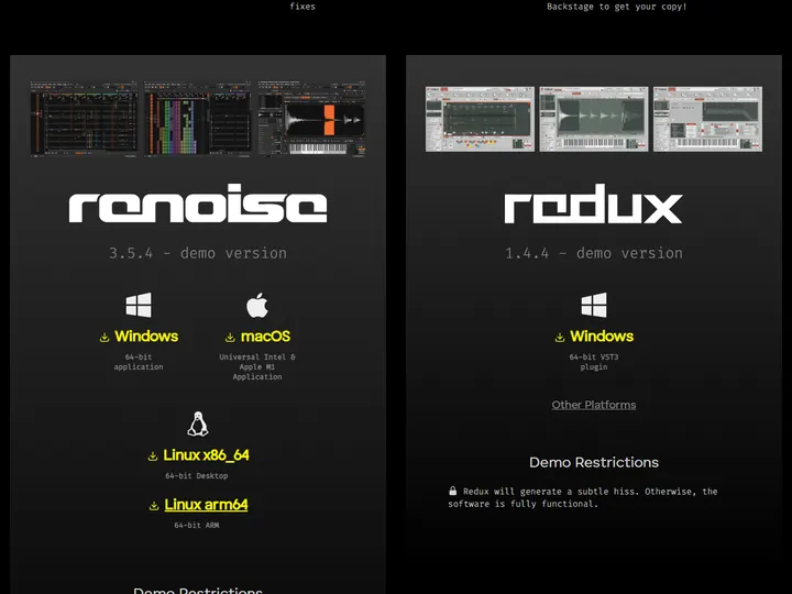 Screenshot of the Renoise download page