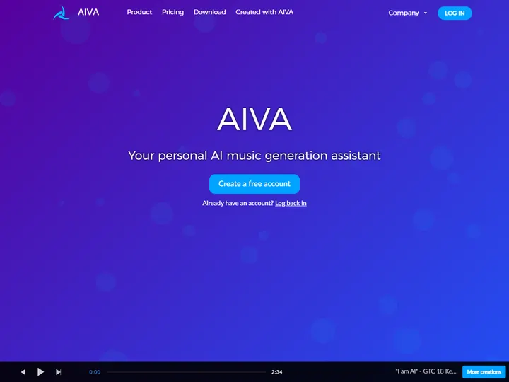Screenshot of www.aiva.ai