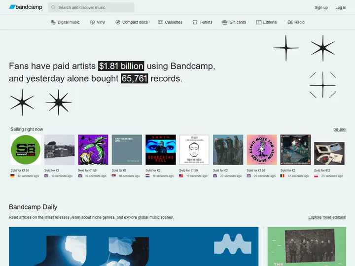 Screenshot of www.bandcamp.com