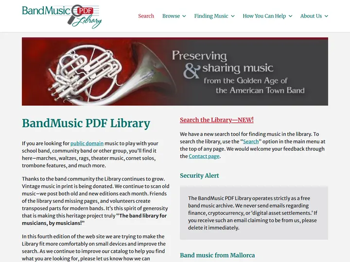 Screenshot of www.bandmusicpdf.org