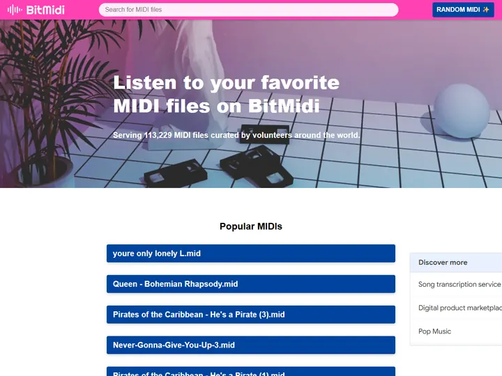 Screenshot of bitmidi.com