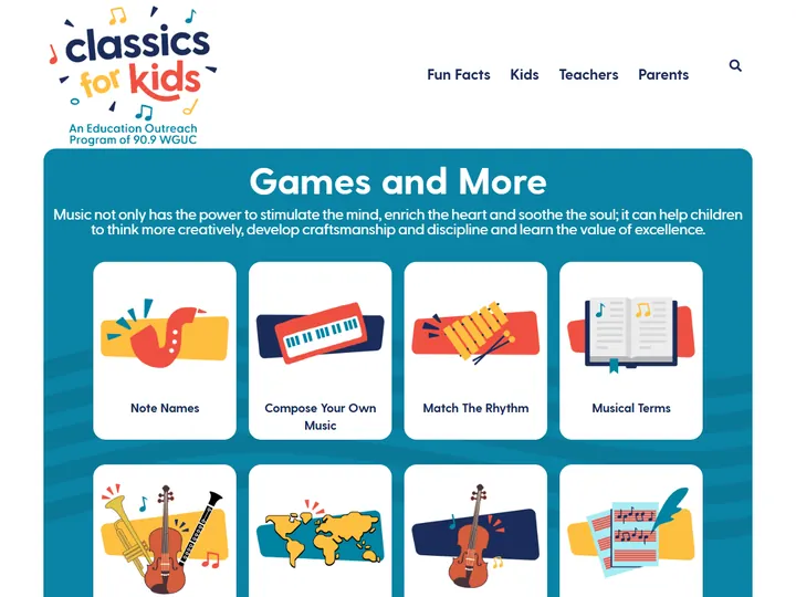 Screenshot of www.classicsforkids.com
