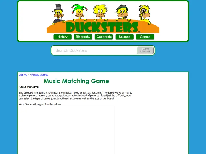 Screenshot of www.ducksters.com
