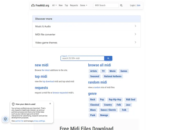 Screenshot of freemidi.org