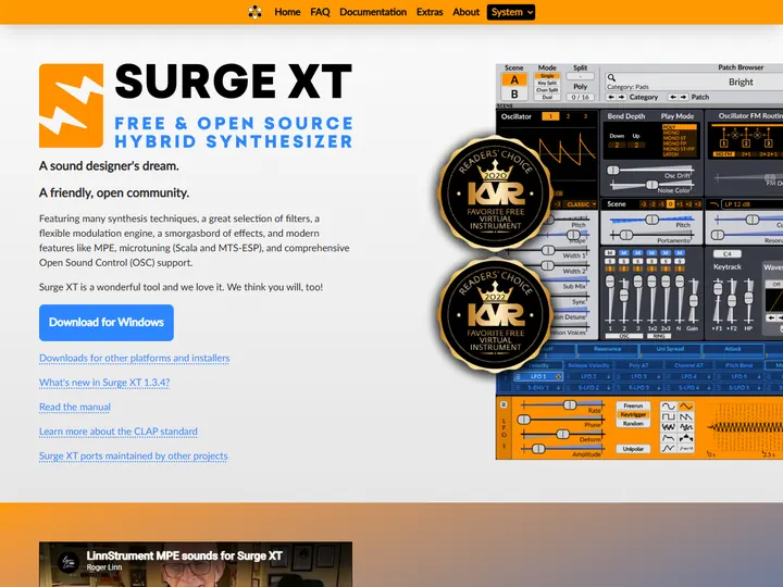 Screenshot of surge-synthesizer.github.io