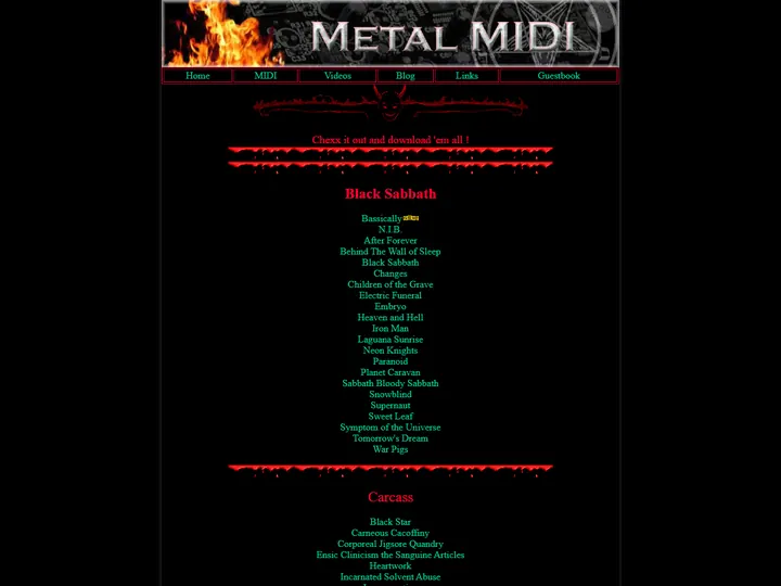 Screenshot of metal-midi.grahamdowney.com