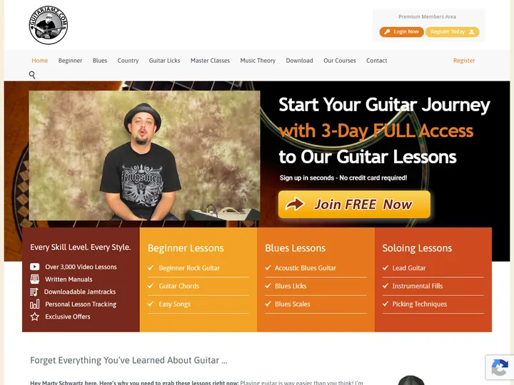 Screenshot of guitarjamz.com
