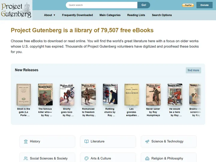 Screenshot of www.gutenberg.org