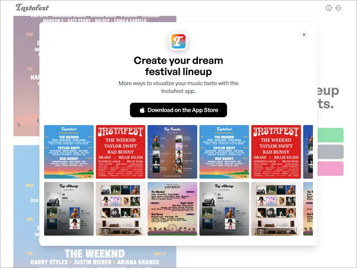 Screenshot of www.instafest.app