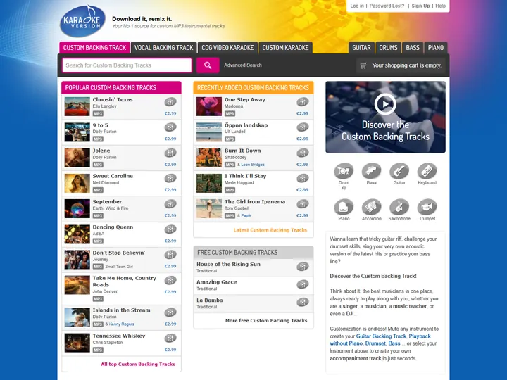 Screenshot of www.karaoke-version.com