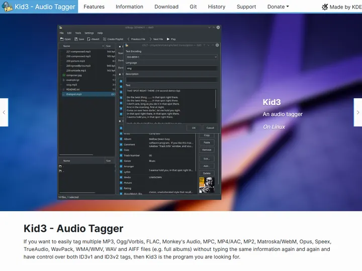 Screenshot of kid3.kde.org