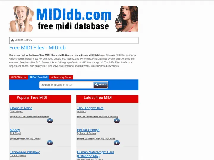 Screenshot of www.mididb.com