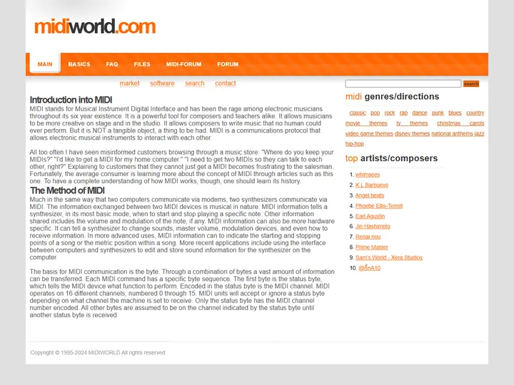 Screenshot of www.midiworld.com