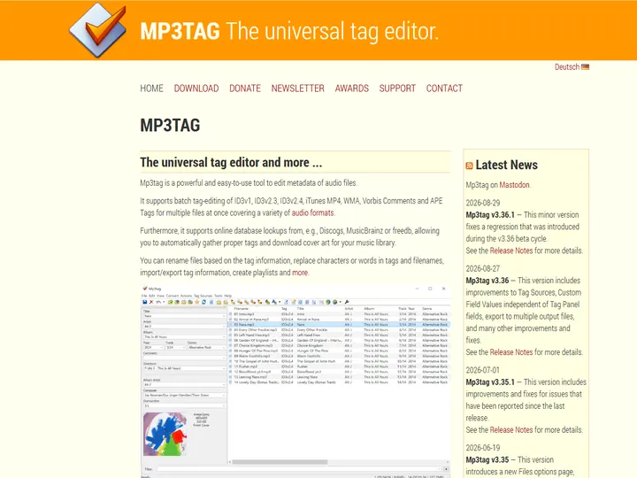 Screenshot of www.mp3tag.de
