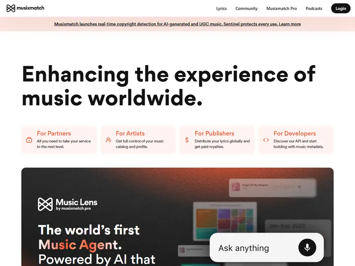 Screenshot of www.musixmatch.com