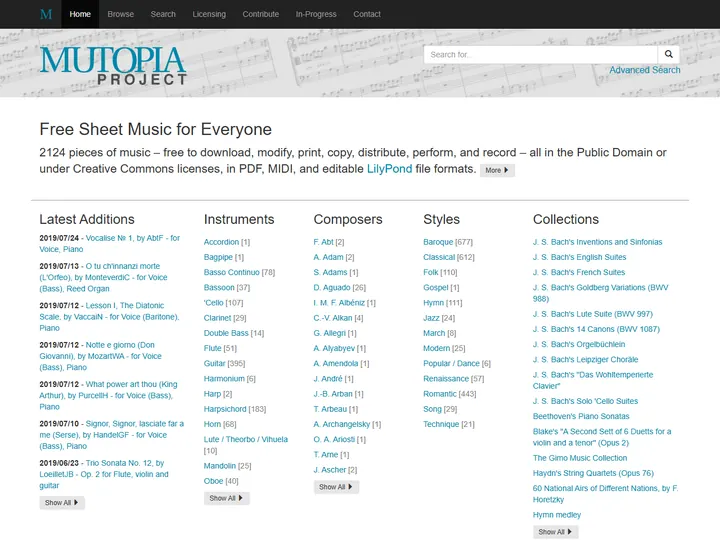 Screenshot of www.mutopiaproject.org