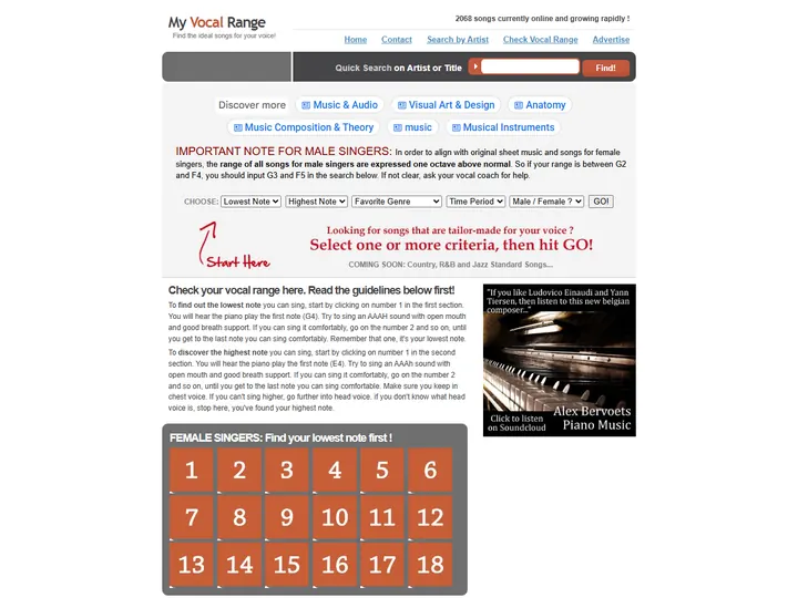 Screenshot of www.myvocalrange.com