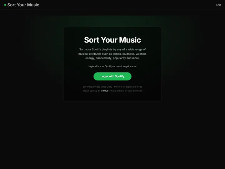 Screenshot of sortyourmusic.playlistmachinery.com