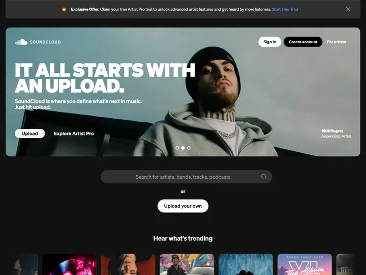 Screenshot of www.soundcloud.com