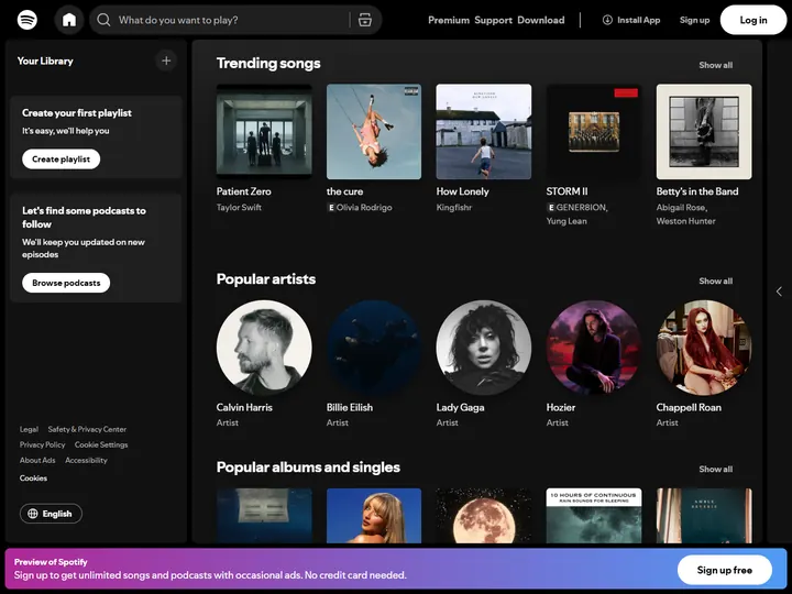 Screenshot of www.spotify.com